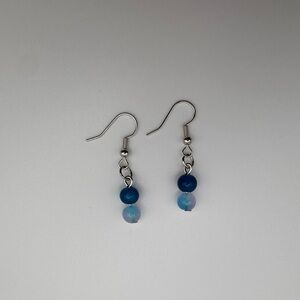 Chic Silver and Blue Beaded Earrings